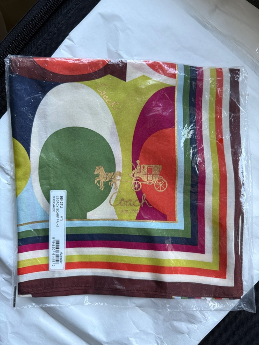 NIBag Coach Silk Legacy Stripe Border - Signature C interior Scarf
